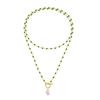 Women Multi Layer Green Bead 18k Gold Plated Irregular Pearl Pendant Necklace
