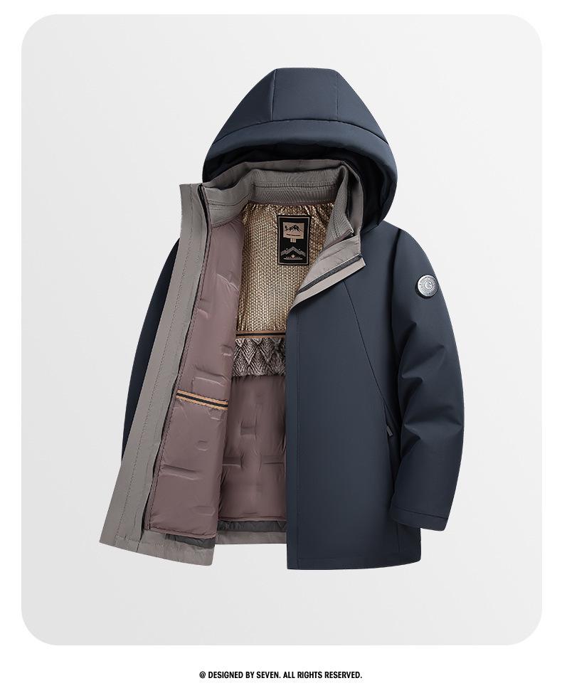Men's Windproof Winter Down Jacket with Detachable Liner - Middle-Aged Business Style