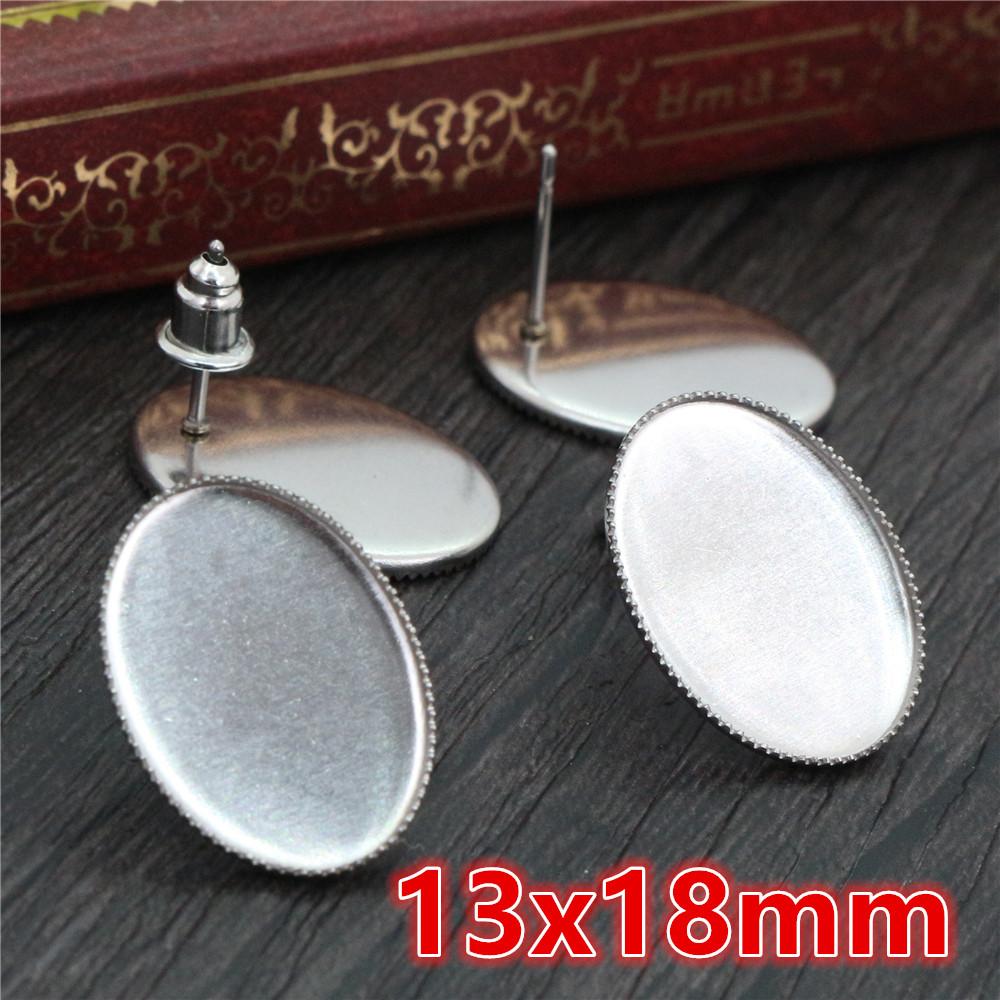 20pcs Stainless Steel 12mm 10x14mm 13x18mm 18x25mm Oval Stud Earring Cabochons Blank Base Setting Tray DIY Jewelry Accessories