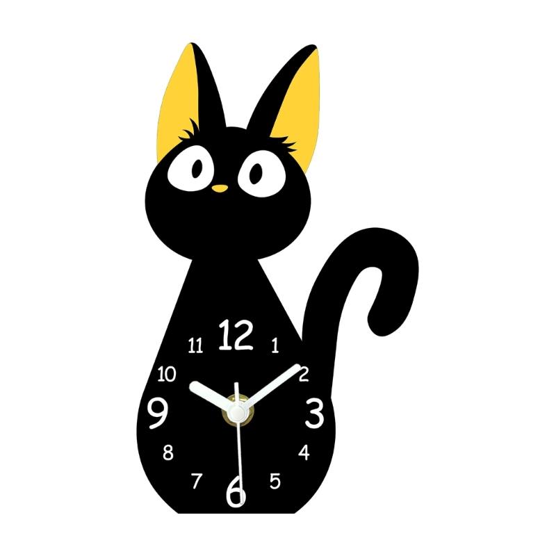 Cartoon Black Cats Desk Clock With Quiet Movement For Kids Room Decors And Modern Homes Office Acrylic Design Wall Clock