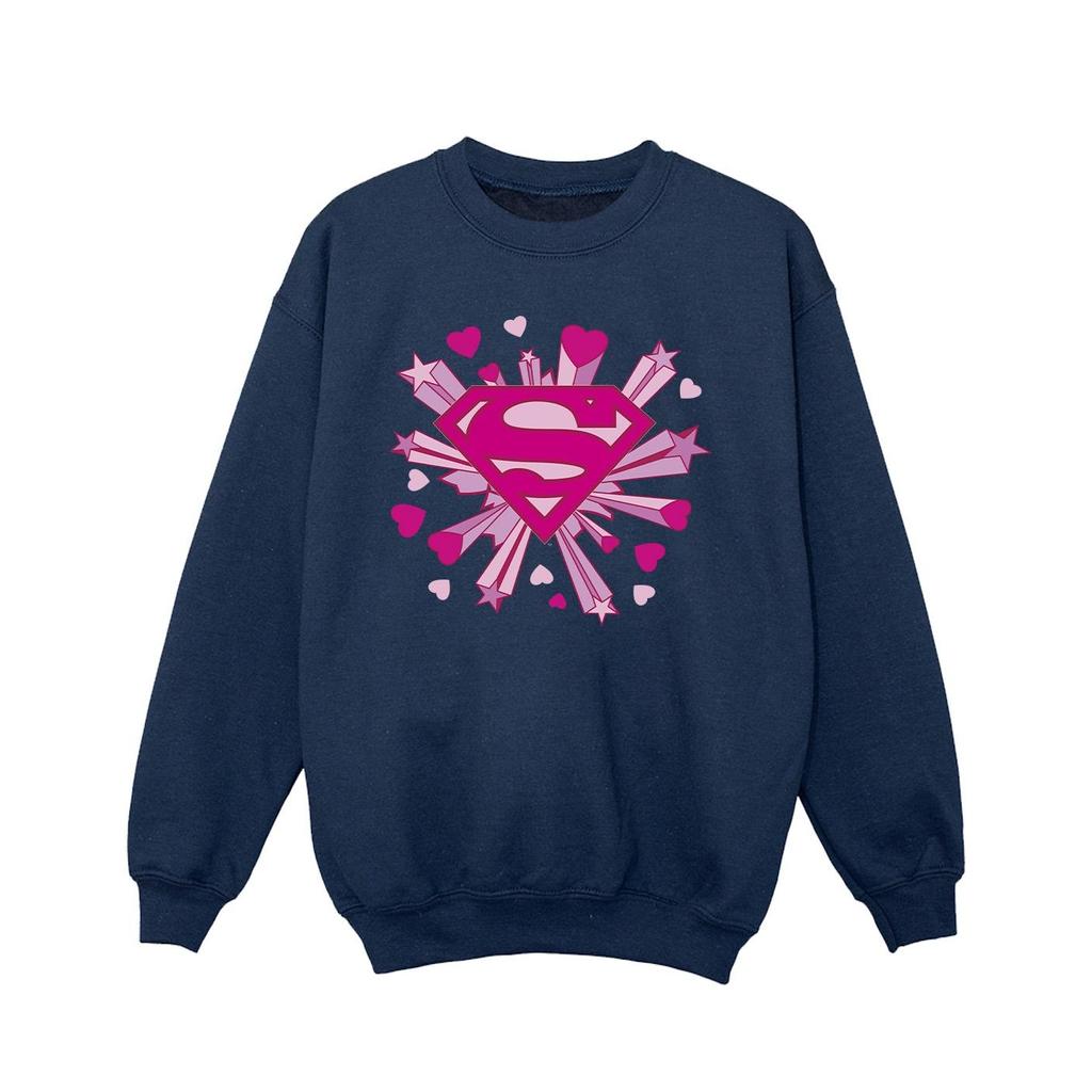 DC Comics Girls Superman Pink Hearts And Stars Logo Sweatshirt