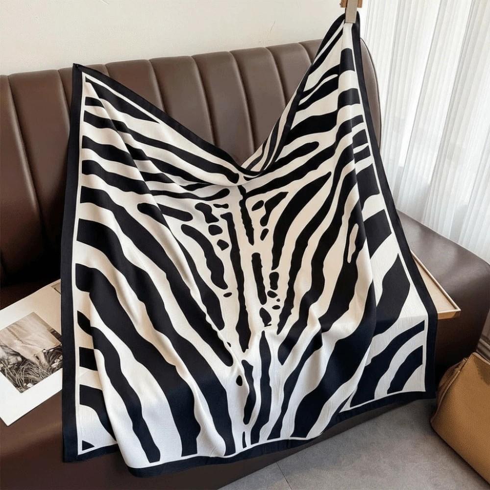 Breathable Stripes Square Headscarf Lightweight Printed Silk Scarf 90 CM Square Scarf  Outdoor чёрный