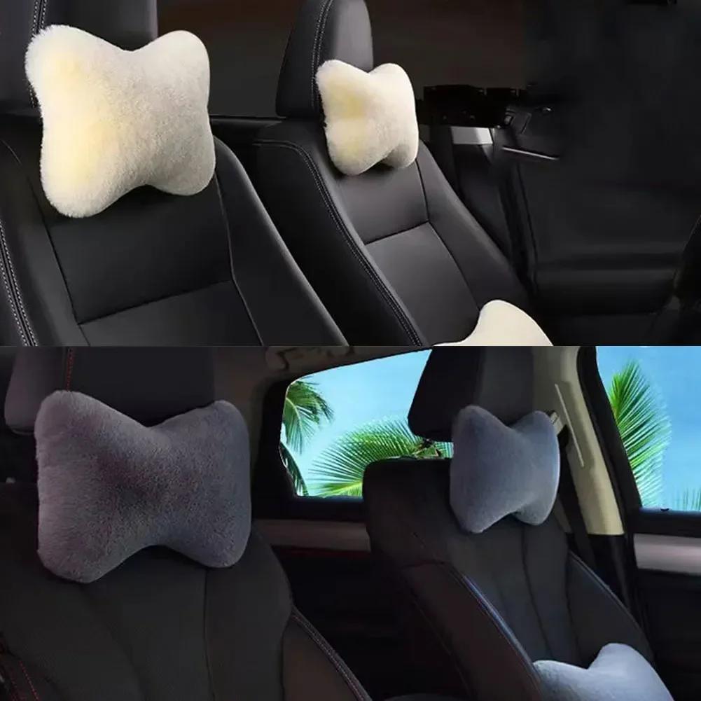Winter-Nackenstützenkissen für Autositze, Plüsch, Auto-Kopfstütze, Plüschkissen, Wärme und Komfort, universelles Lendenkissen-Stützzubehör