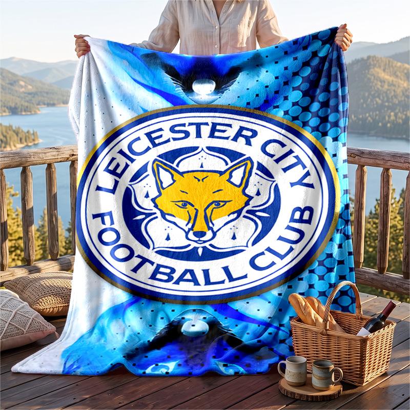 Warm Flannel Blanket Leicester City Pattern, Lightweight Comfortable Throw Blanket for Bed Sofa Use