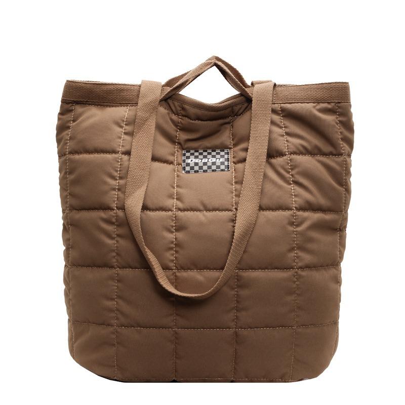 Autumn and winter new shoulder bag rhombus bright thread cotton bag down underarm bag large capacity versatile solid color lightweight tote bag