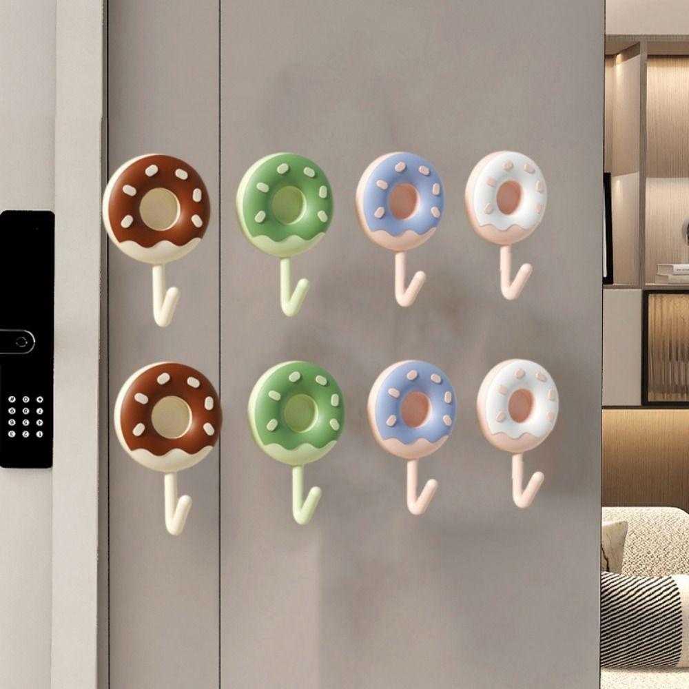 6Pcs Plastic Donut Shape Hooks Wall Mounted Clothes Hanger Multifunctional Key Holder Bathroom