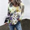 Spring and Autumn Round Neck Flower Pattern 3D Printed Top Fashionable Casual Retro Long Sleeved Women's T-shirts