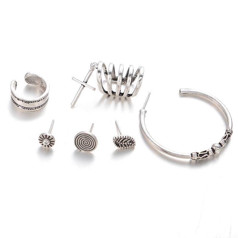 New Vintage Cross Threaded Leaf C-Shaped 6-Piece Earring Set