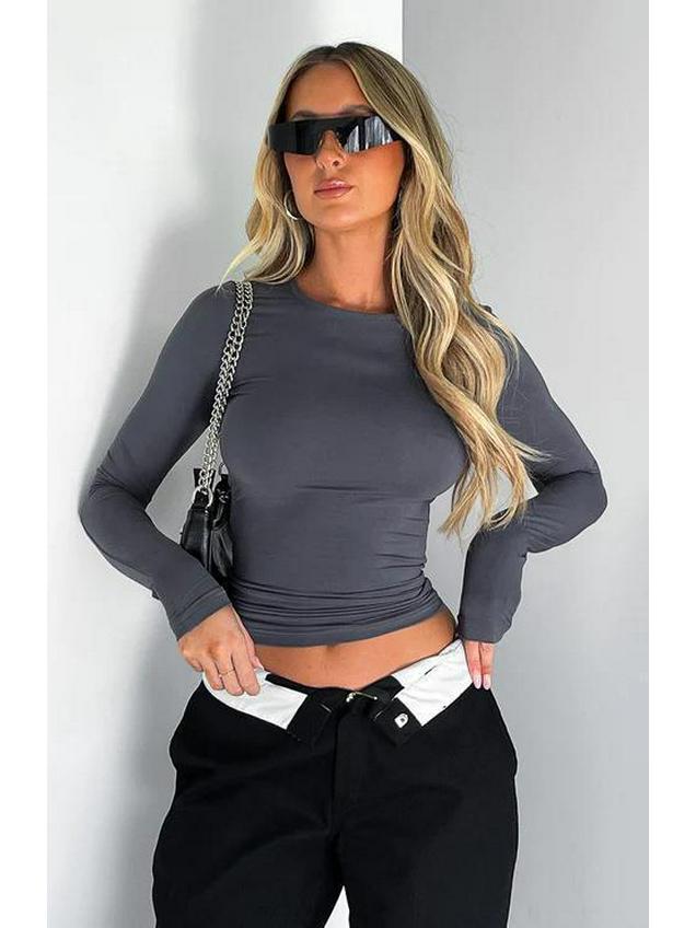 

Женская повседневная футболка с длинным рукавом, однотонная, облегающая, пуловер - европейский и американский уличный стиль для весны и осени M темно-серого