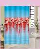 Vibrant 3d Waterproof Polyester Shower Curtain With Red-crowned Elegance And 12 Hooks