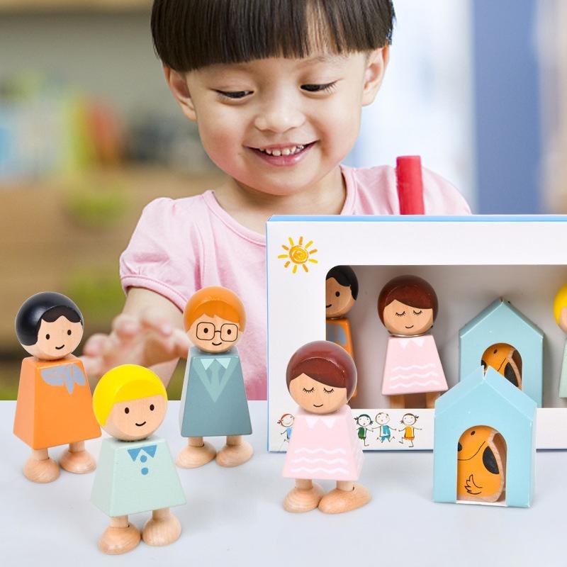 Bai Fen Bai Dolls And Toys Early Education Characters Large Particles Building Block Happy Family Children Baby Cognitive Family Relationship Fun Wooden Toys