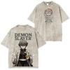 Summer New Streetwear Anime Washed Demon Slayer T Shirt Unisex Women Short Sleeve Graphic Tee Harajuku Loose Casual Top Y2k Clothes