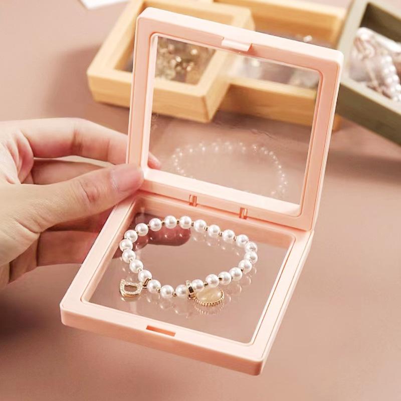 1Pc Jewelry Case PE Film Badge Storage Transparent Ring Casket Elastic Jewelry Display Container Dustproof Frame Portable