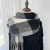 Geometric Plaid Scarf - Windproof Warm Winter Scarf with Fringe Edges, Unisex Elegant Casual Scarf for Women Fall Winter Fashion Accessory