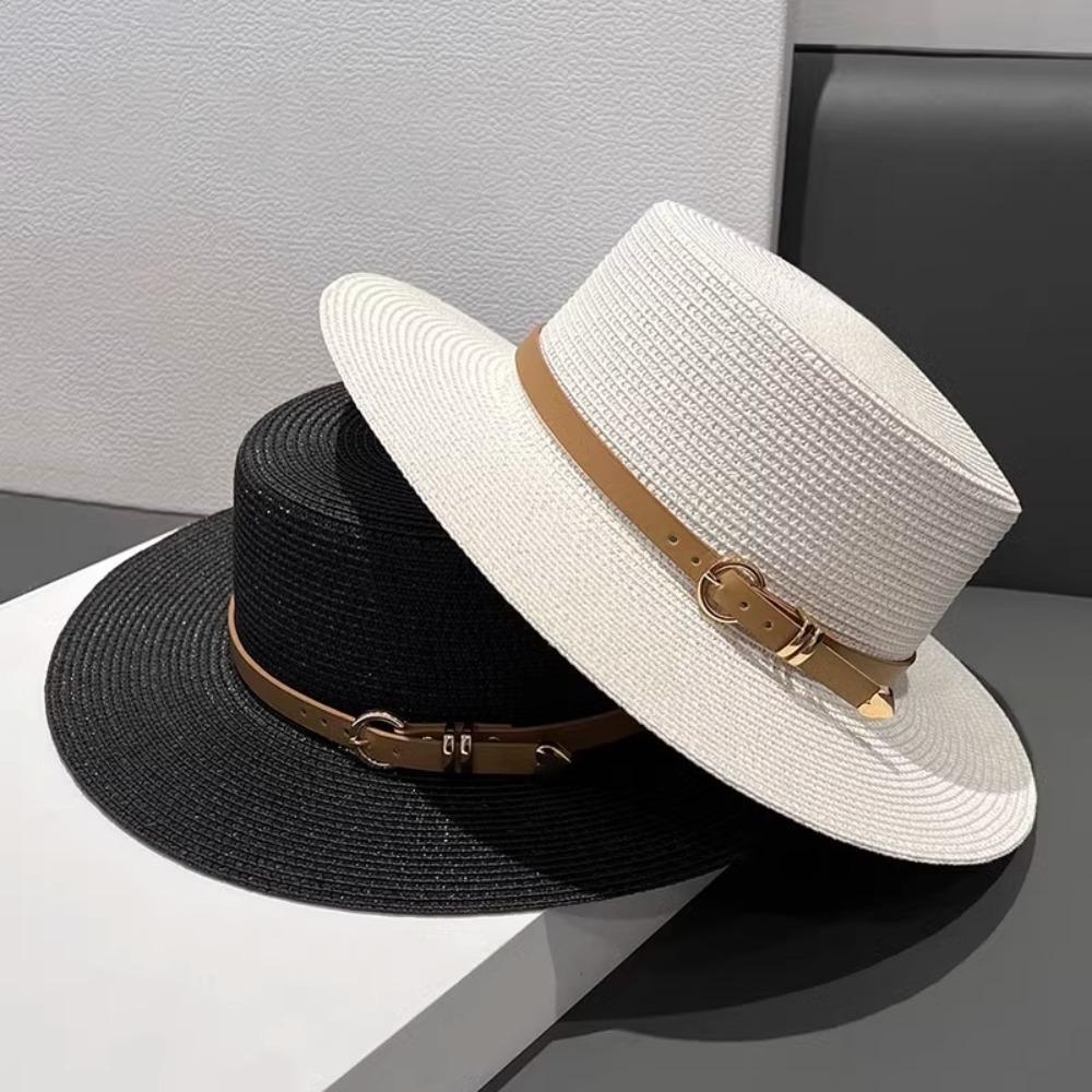 Casual Flat Top Hat Straw Buckle Hat New Visor Cap  Summer