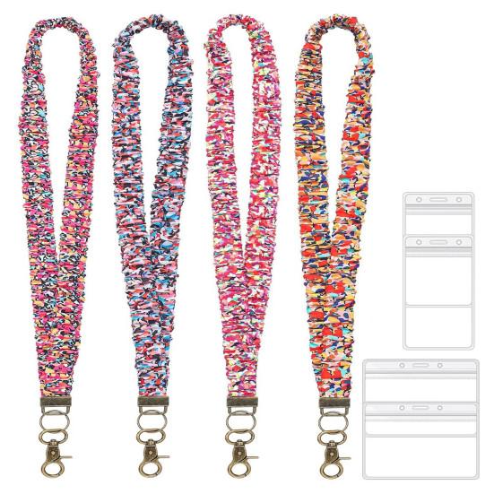 4Pcs Stretchy Retractable Scrunchie Lanyard Set with Waterproof ID Card Holders Soft Telescopic Neck Lanyards