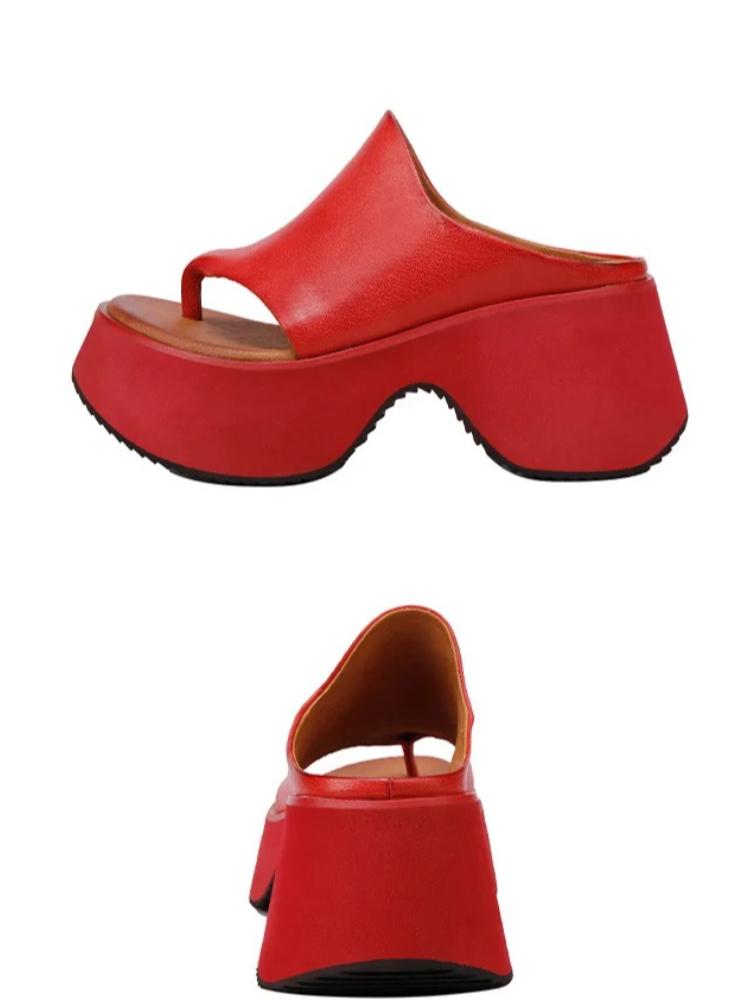 Johnature Chanclas de Cuero Genuino con Suela Gruesa Cuñas Retro para Exteriores Zapatillas Zapatos de Plataforma para Mujer