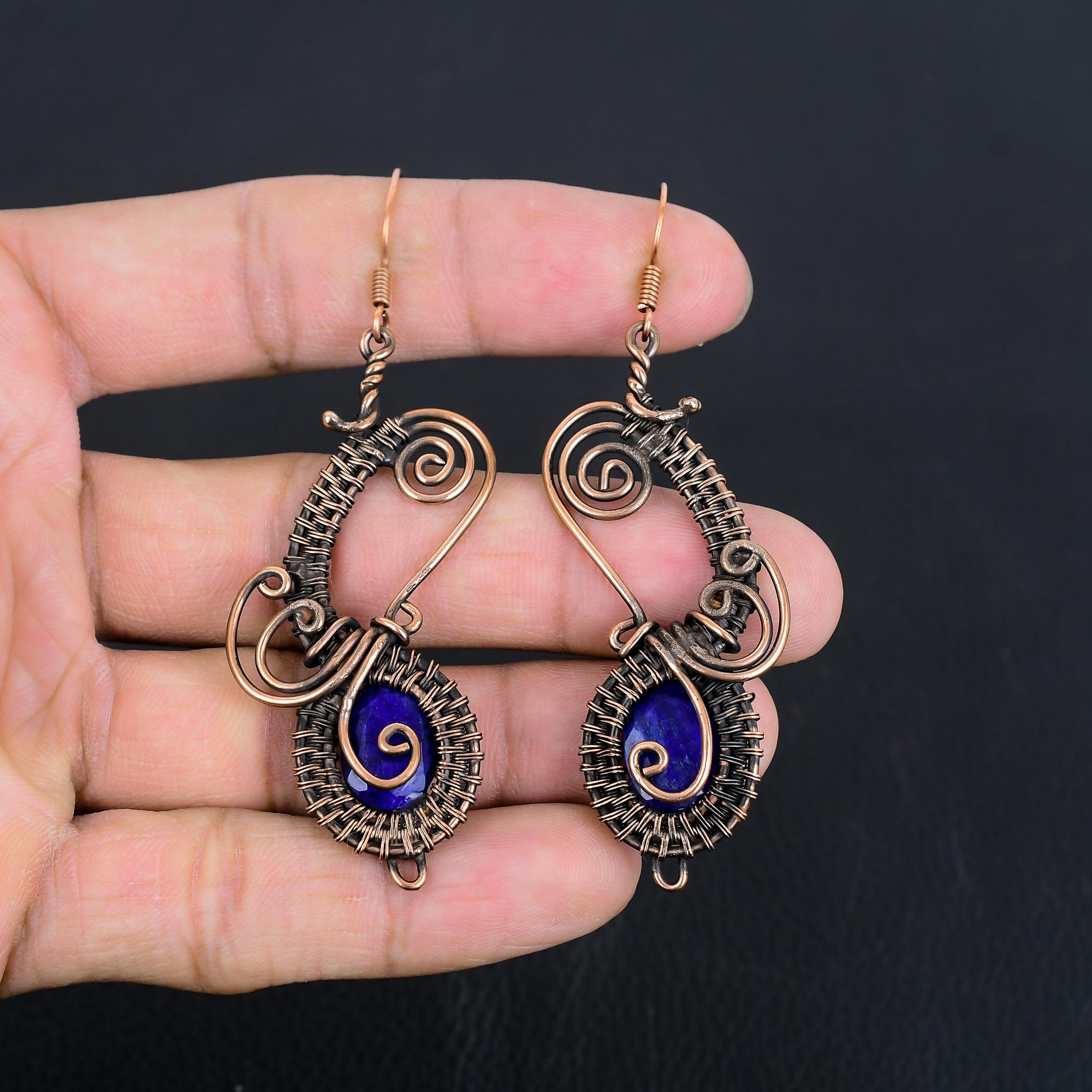 

Серьги из радужного лунного камня, ювелирные изделия из драгоценных камней, серьги, обернутые медной проволокой 999 пробы, красивые серьги ручной работы 3.07 Inches