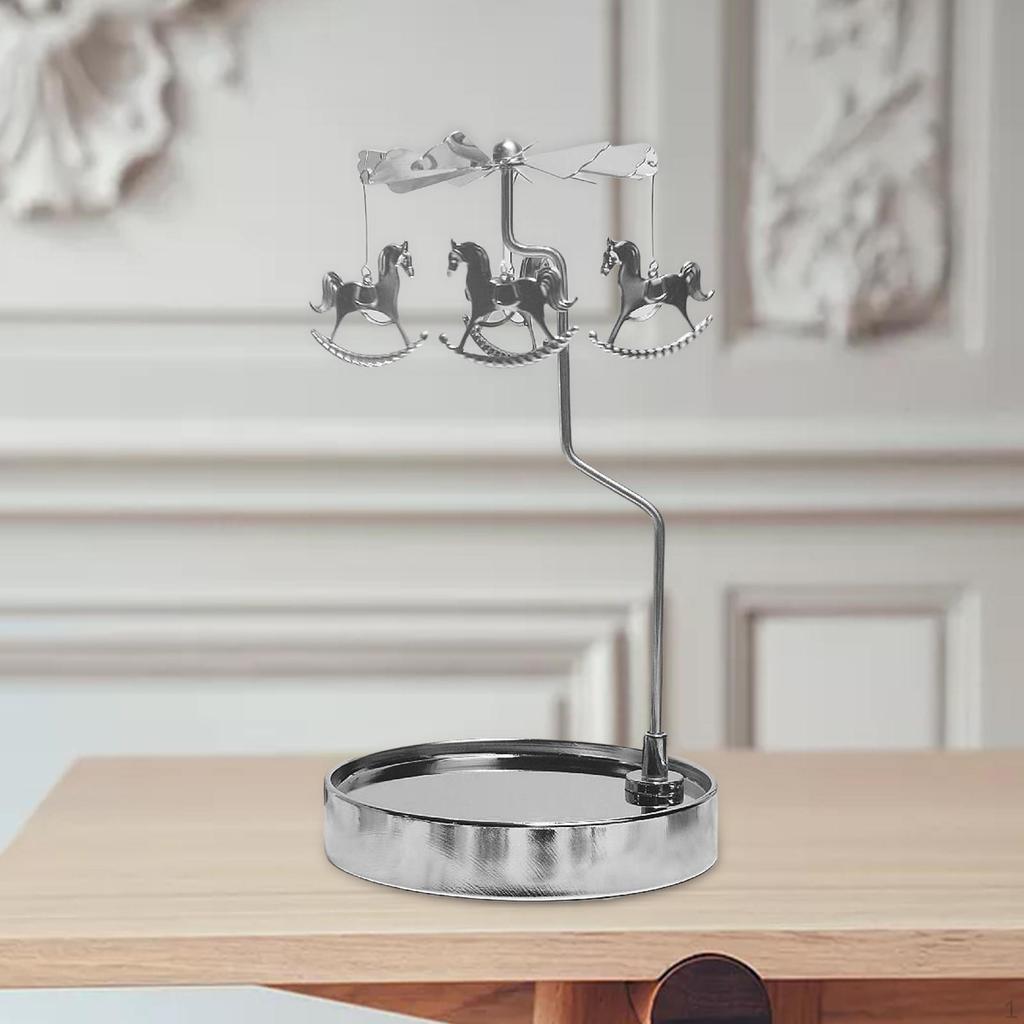 Metal Candle Holder Carousel Tray Decorations Rotating Candlestick for Home Aureate