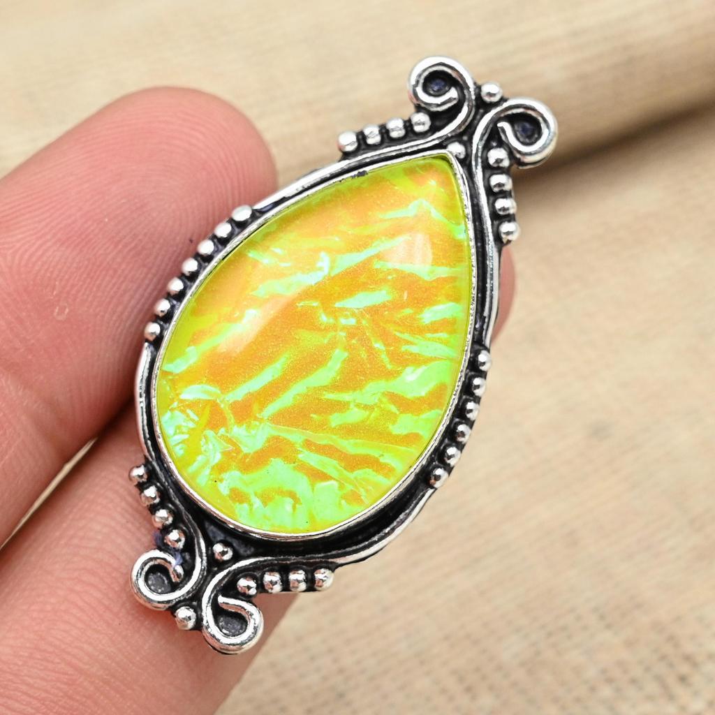 Australian Yellow Triplet Opal Gemstone Solid 925 Sterling Silver Handmade Beautiful Ring