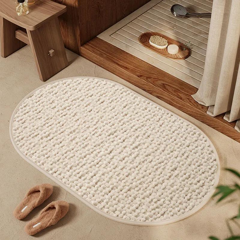 High-End Absorbent Floor Mat for Bathroom Luxury Solid Color Thickened Entrance Doormat Simple Square/oval Dust Removal Rugs
