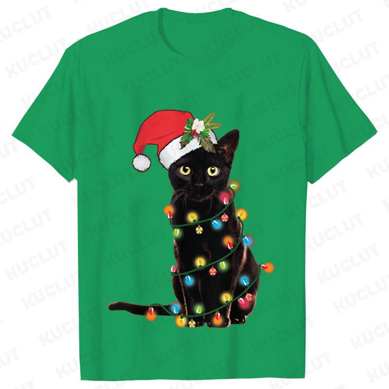 Fashion Trendy T Shirt Short Sleeve Tees for Unisex Funny Christmas Lights Cat T Shirts Female Korean Casual Streetwear Tshirt