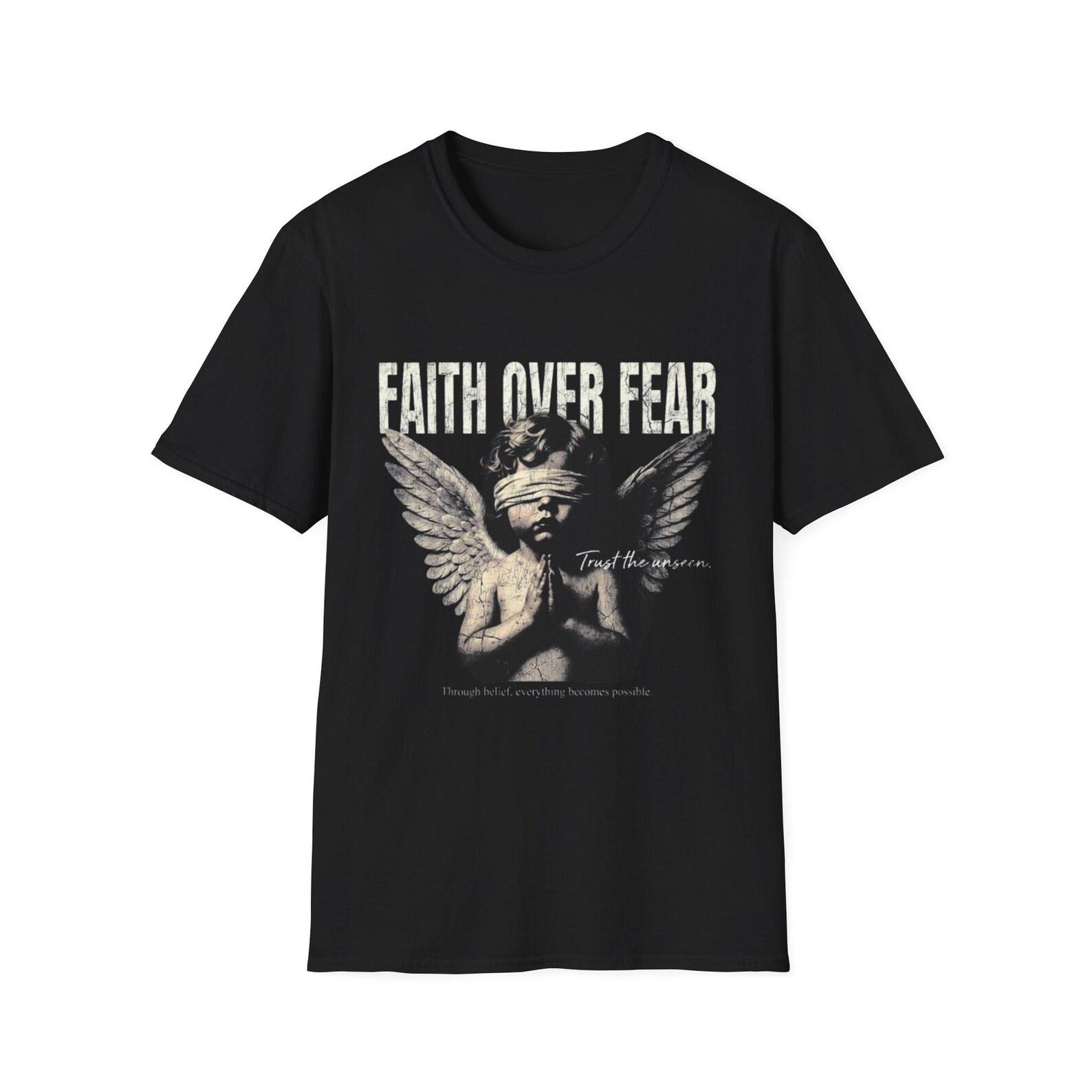 Blindfolded Cherub Angel T-Shirt | Faith Over Fear Graphic Tee XL