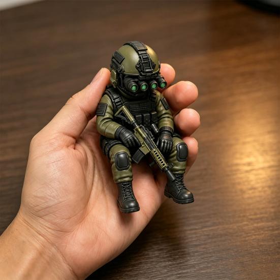Mini Tactical Soldier Figurine, Realistic Sitting Sniper Resin Statue Model, Armed Special Forces Collectible Sculpture Decoration