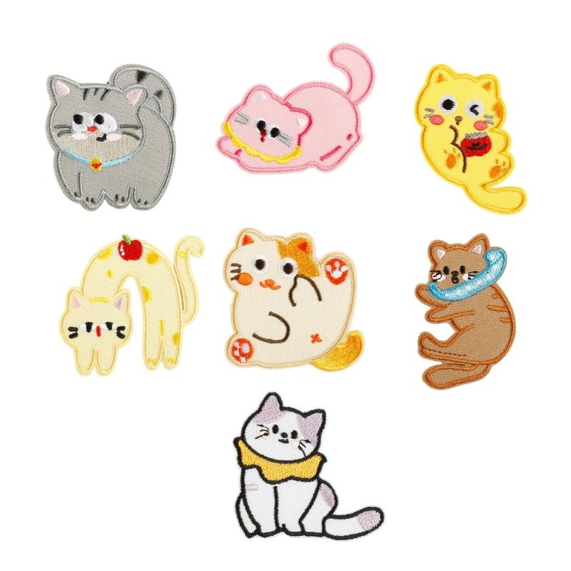 

7 Pcs Kitten Sew On/Iron On Patches Cartoon Cats Embroidered Patches Sewing Patches Applique for Backpacks Decorations 1