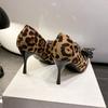 Woman Pumps Pointed Toe High Heeled Sandals Luxury Rhinestone Bow Slingbacks High Heels Women Leopard Print Dress Pumps