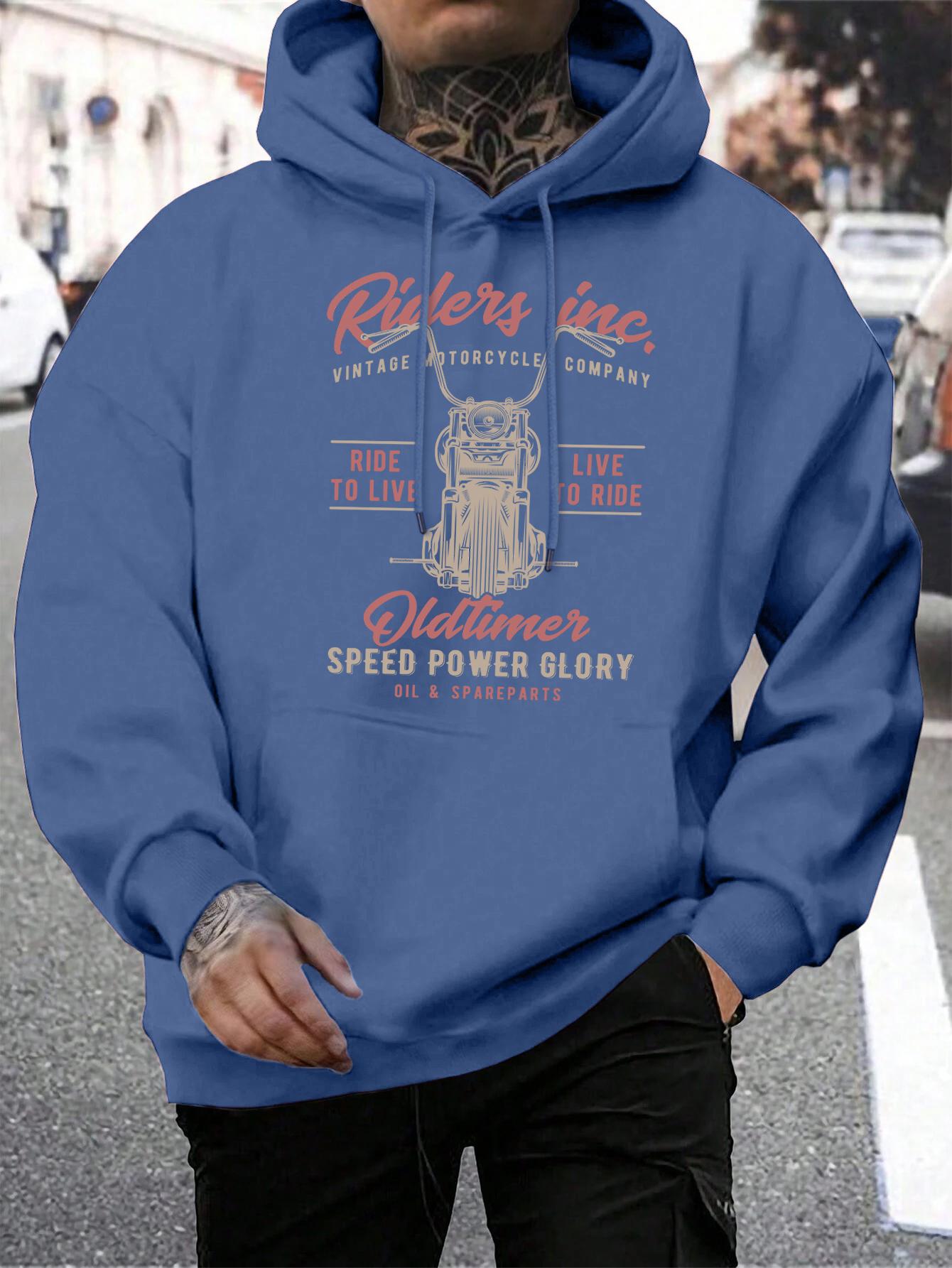 GUOYAN TOP Ride To Live Coole Motorfiets Print Heren Hoodies Fleece Hoodie Casual Losse Sportkleding Mannelijk Zak Comfortabele Mannenkleding 2XL