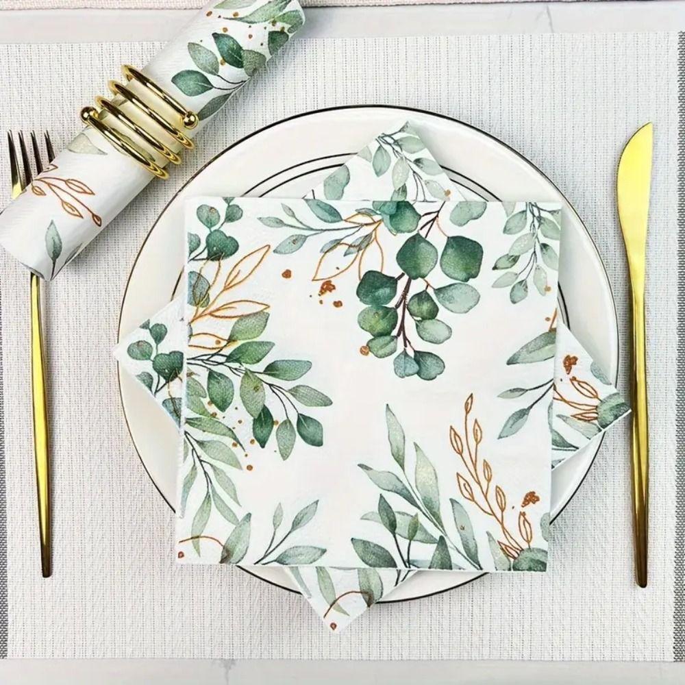 Green Restaurant Hand Towels Elegant Hotel Tableware High Quality Disposable Paper Napkins  Wedding