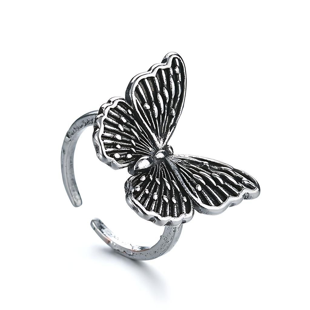 Fashion Retro Butterfly Adjustable Ring for Women Engagement Anniversary Silver Jewelry Gift