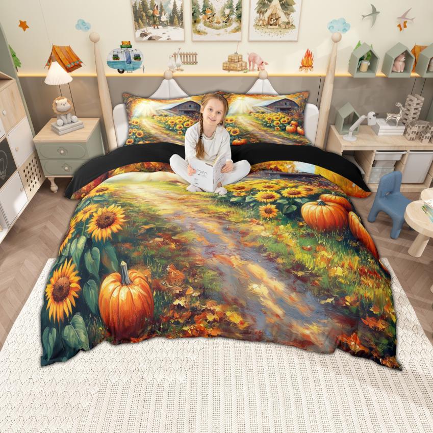 

Homewish Harvest Pumpkin Duvet Cover Set for Kids Boys Girls 2pcs/3pcs, Autumn Botanical Plant Bedding, Thanksgiving Day Bed Set DE XS 100x135cm 2pcs&set