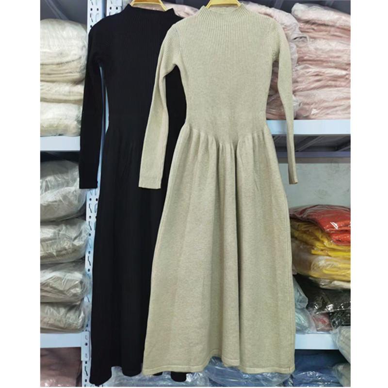 

Полуводолазка с пальто и вязаным платьем внутри женская одежда осень и зима новая талия и тонкая юбка-свитер One Size чёрный