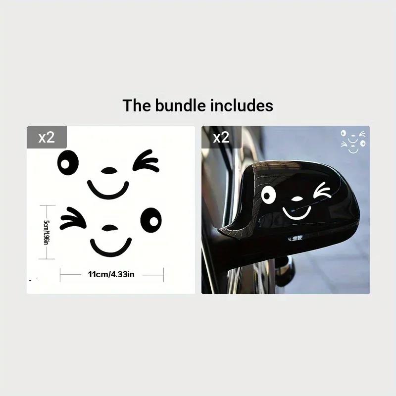 2pcs Cute Cartoon Smiling Face Car Stickers For Motorcycle Truck Rearview Mirror Your