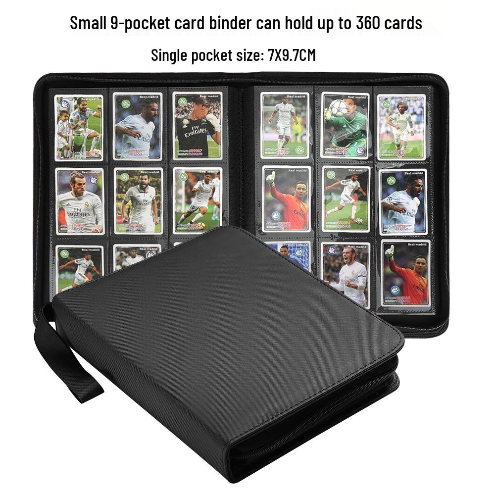 Black PU Leather Pokémon Card Binder with Zipper: 4, 9, & 16-Pocket Large Capacity Game Storage Book