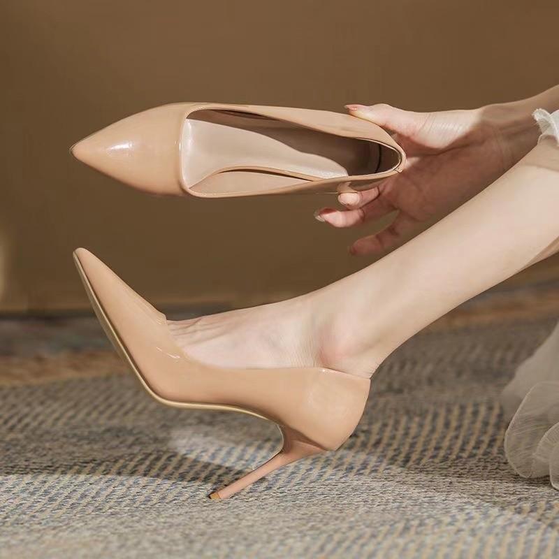 Nude High Heels Women's Spring Summer New French Light Mouth Versatile Black Professional Pointed Stiletto High Heels