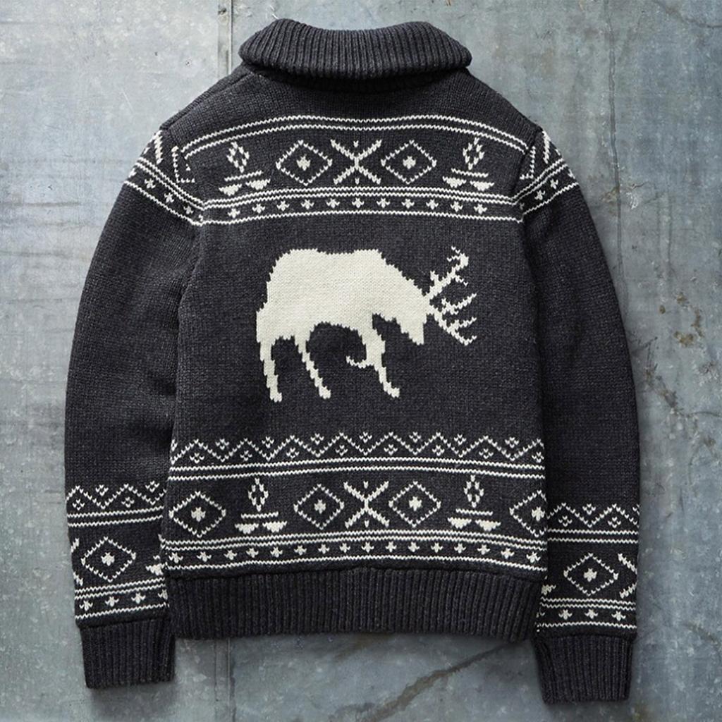 Autumn Winter Men's Long Sleeve Lapel Single Breasted Sweater Slim Cardigan Sweater Coat