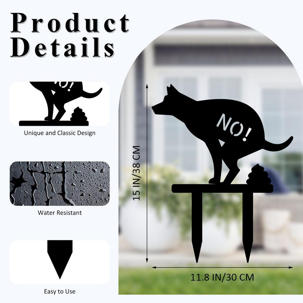 

No Dog Poop Warning Sign Metal Rustproof Yard Stakes Spike Gag Caution Funny No Dog Pooping Floor Sign for Garden Grass Pathway чёрный