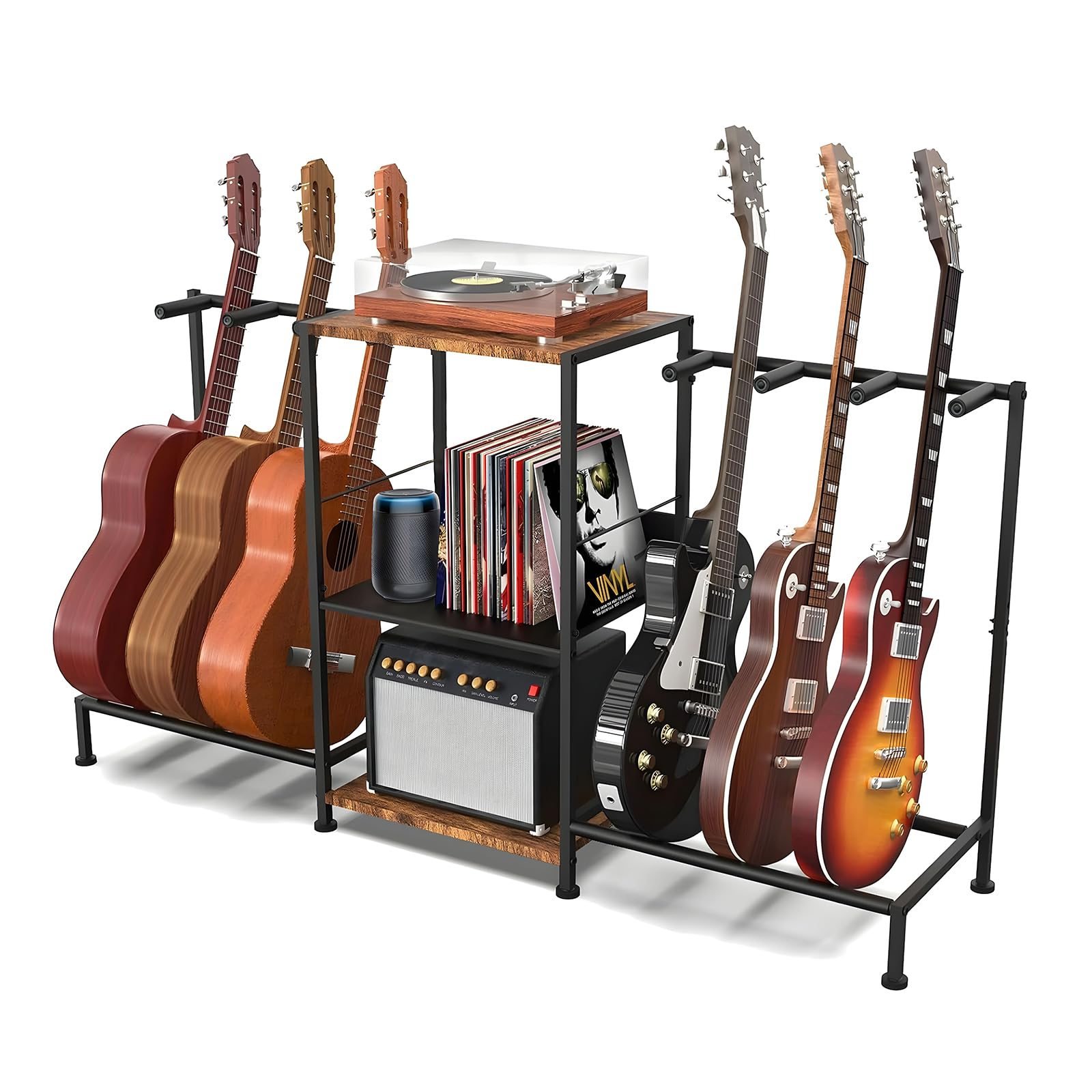 

SunlitCorner Guitar Stand, Bass Rack, Electric Guitar Stand, Universal Display Rack, Holds 6 Guitars, Includes 3 Shelves, Anti-Tip, Stable, Padded