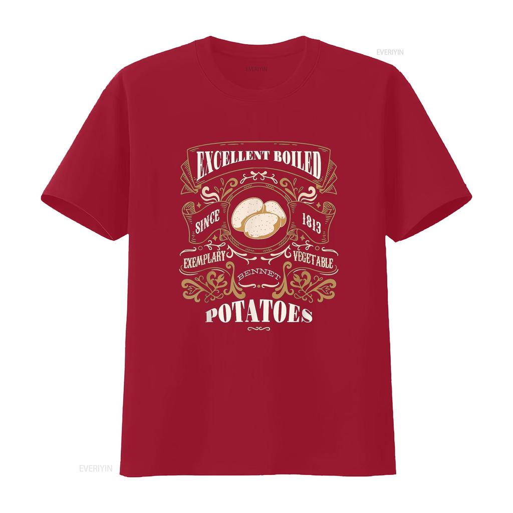 EXCELLENT BOILED POTATOES Pride Prejudice Jane Austen Meme T Shirt Vintage Washed Casual Slightly Stretched Designer Clothes