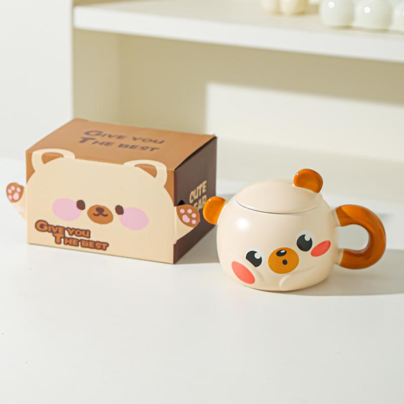 

Премиальная креативная керамическая кружка с крышкой в виде мультяшного медведя для дома, завтрака, детей, пар, высокоценный сувенир, подарок, кружка 301-400ml