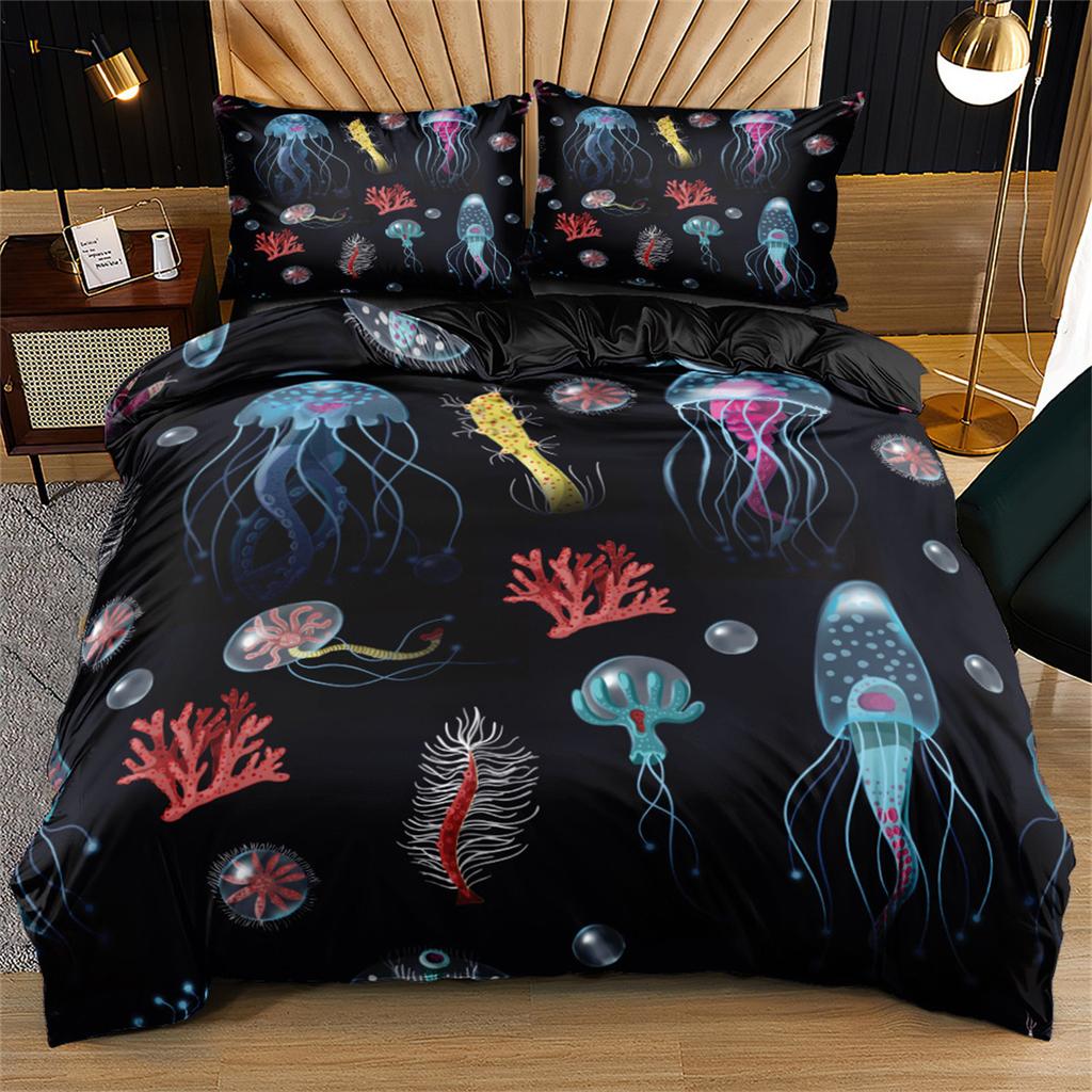 3D Printed Design Jellyfish Duvet Cover Pillowcase 2/3pcs, Microfiber Bedding Set Adult Boy Girl Bedroom Children Single Double