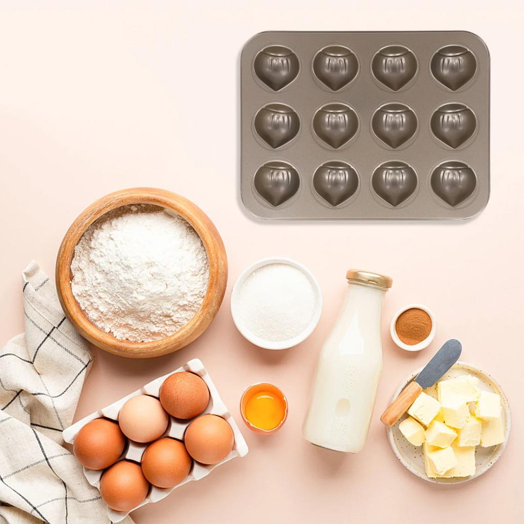 12 Cavity Chestnut Shaped Cake Pan Carbon Steel Non Bakeware for Oven Baking Pastry with Heat Resistant Coating