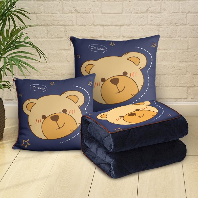 Custom Cartoon Plush Throw Pillow Blanket with Fleece Lining
