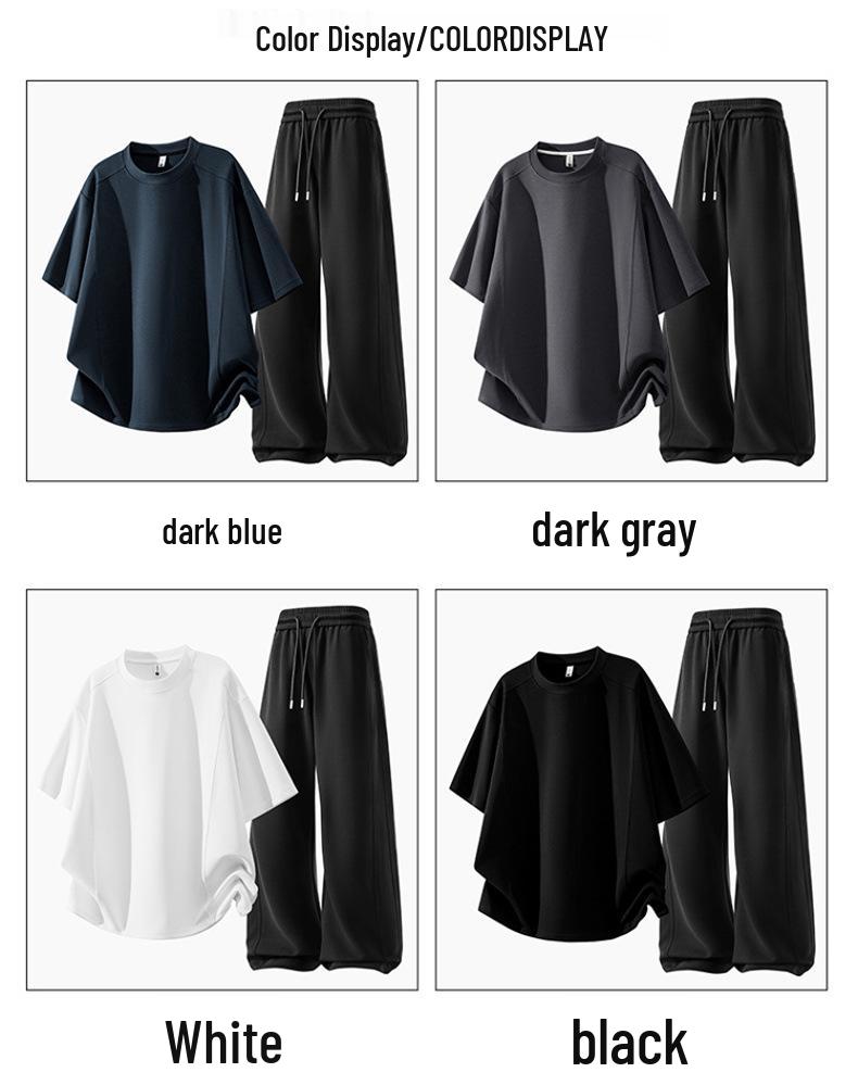 Men's Plus Size Summer Short-Sleeve T-Shirt & Shorts Two-Piece Set - Youth Fashion Casual Loose Fit