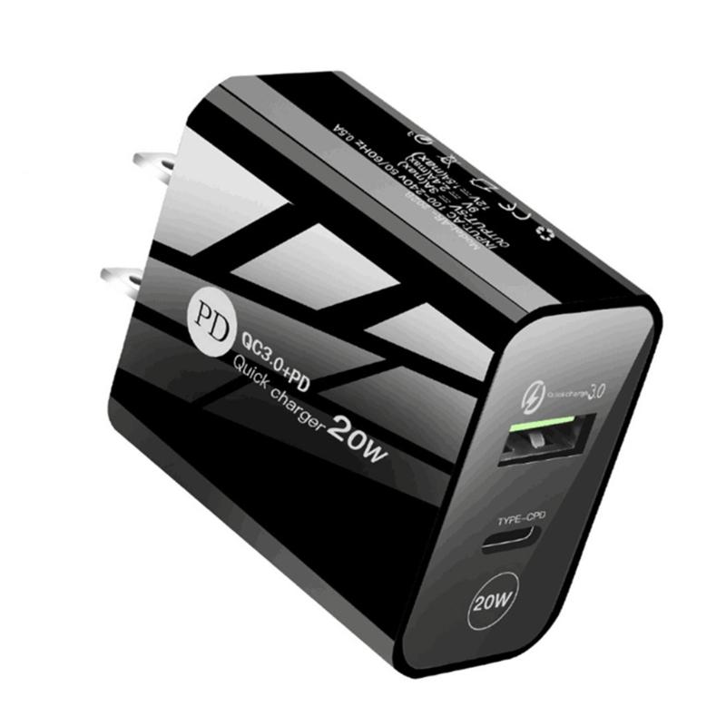 

20W Quick charges 3.0 Adapters Double Port USB And TypeC Charges Easy Carry Phone Charges for Smartphones Tablets чорний