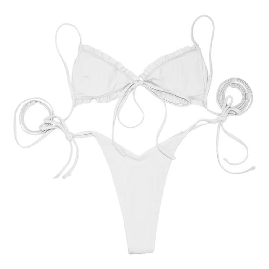 2 Pcs/Set Bikini Set Solid Color Pleated All Match Soft Bathing Suit