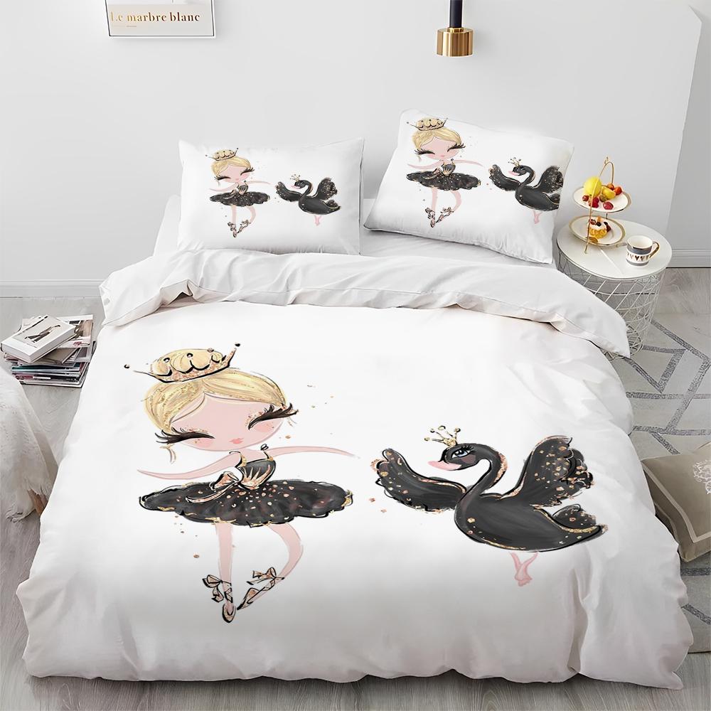 Cartoon Cute Ballet Girl Ballerina Comforter Bedding Set,Duvet Cover Bed Set Quilt Cover Pillowcase,Queen Size Bedding Set Kids